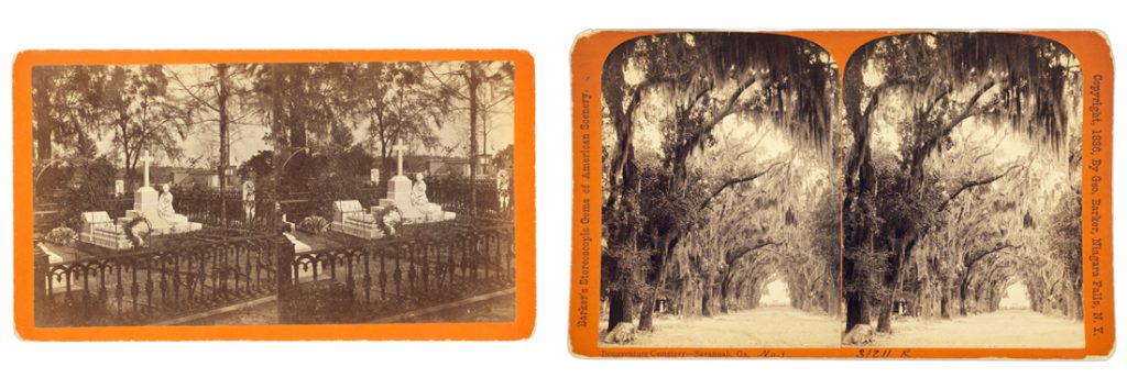 Bonaventure Cemetery, Savannah, Georgia, No. 1, by Geo. Barker, March 7, 1887, courtesy the Library of Congress. Right: Bonaventure: Lawton Block, The Miriam and Ira D. Wallach Division of Art, Prints and Photographs: Photography Collection, New York Public Library, New York Public Library Digital Collections.